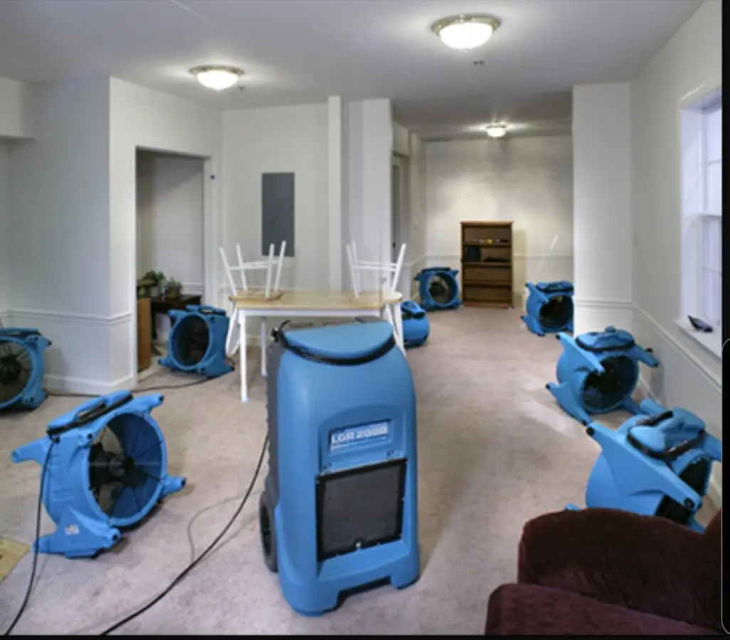 Air movers and dehumidifier setup for Water Damage Restoration in Ashburn